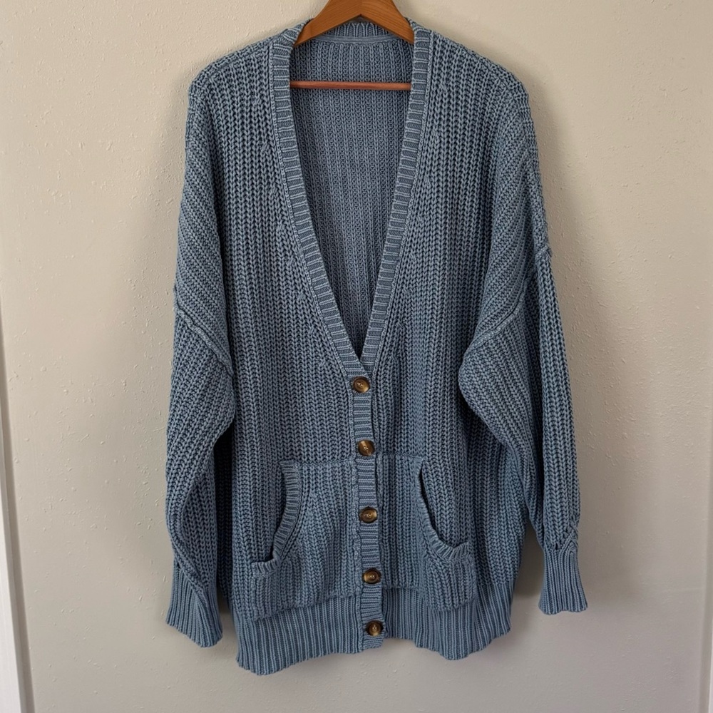 Sundance Blue Chunky Cardigan 100% Cotton L/XL